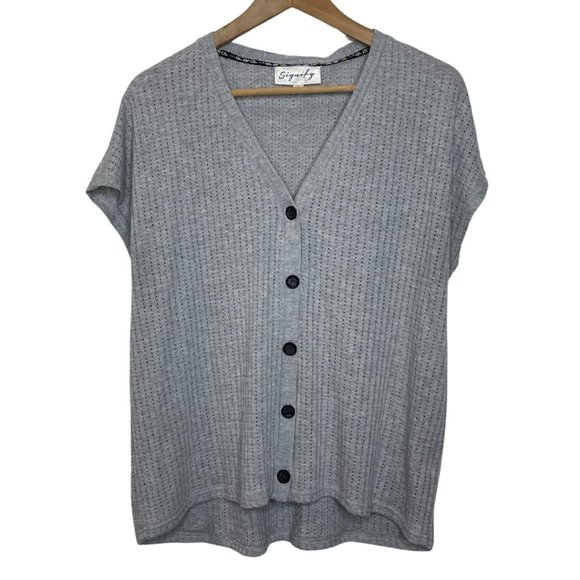 signify Sweaters - Signify | Gray/Blue Short Sleeve Sweater Top | Size L